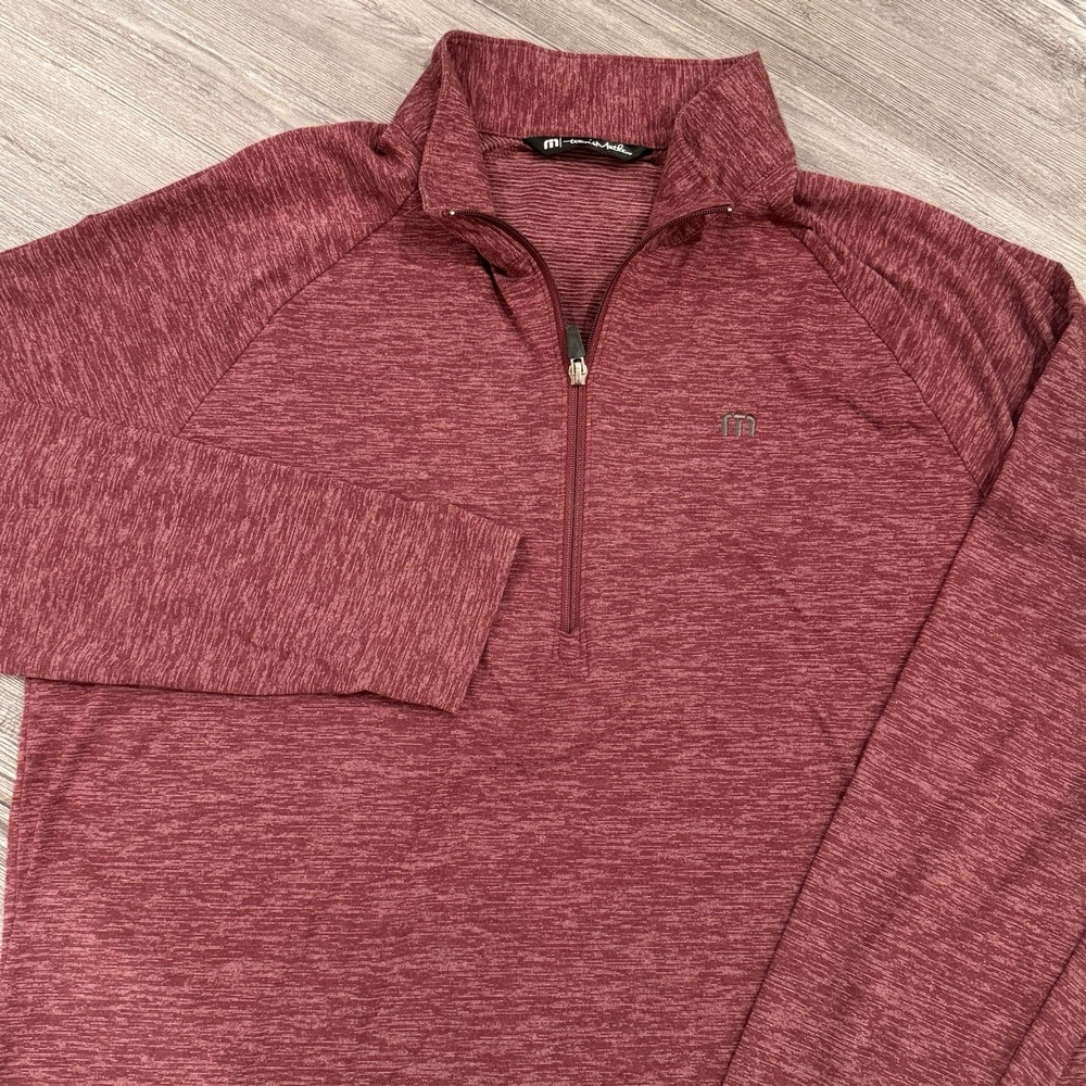 TravisMathew Men's L Burgundy Heather 1/4 Zip Golf Pullover Lightweight Stretch